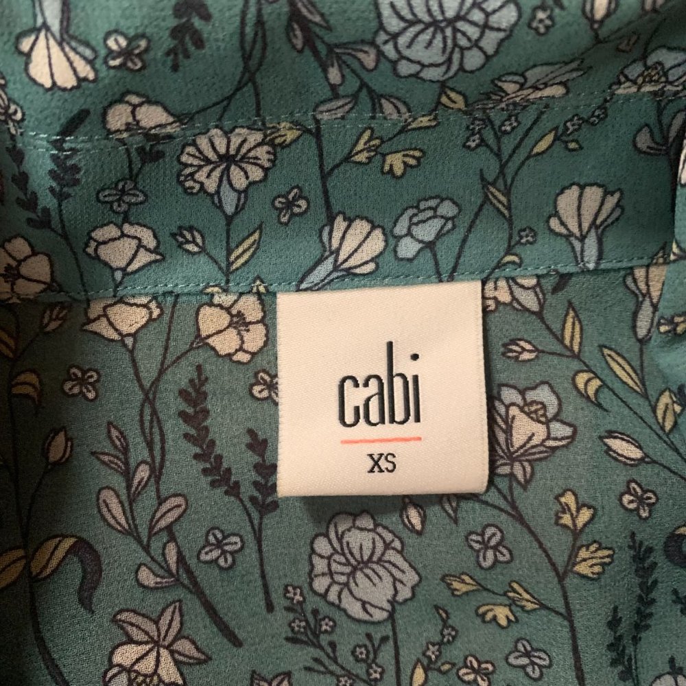 CAbi Chase Field of Flowers X-Small Sheer Long Sleeve V-Neck Blouse EUC - Picture 4 of 13